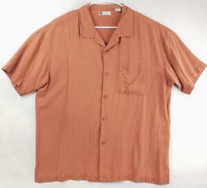 Bachrach Shirt Mens 2XL Orange 100% Silk Short Sleeve Pocket Classic Button-Up